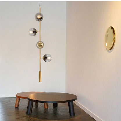 Warm Amber Glass Hanging Lamp with Metal Accents