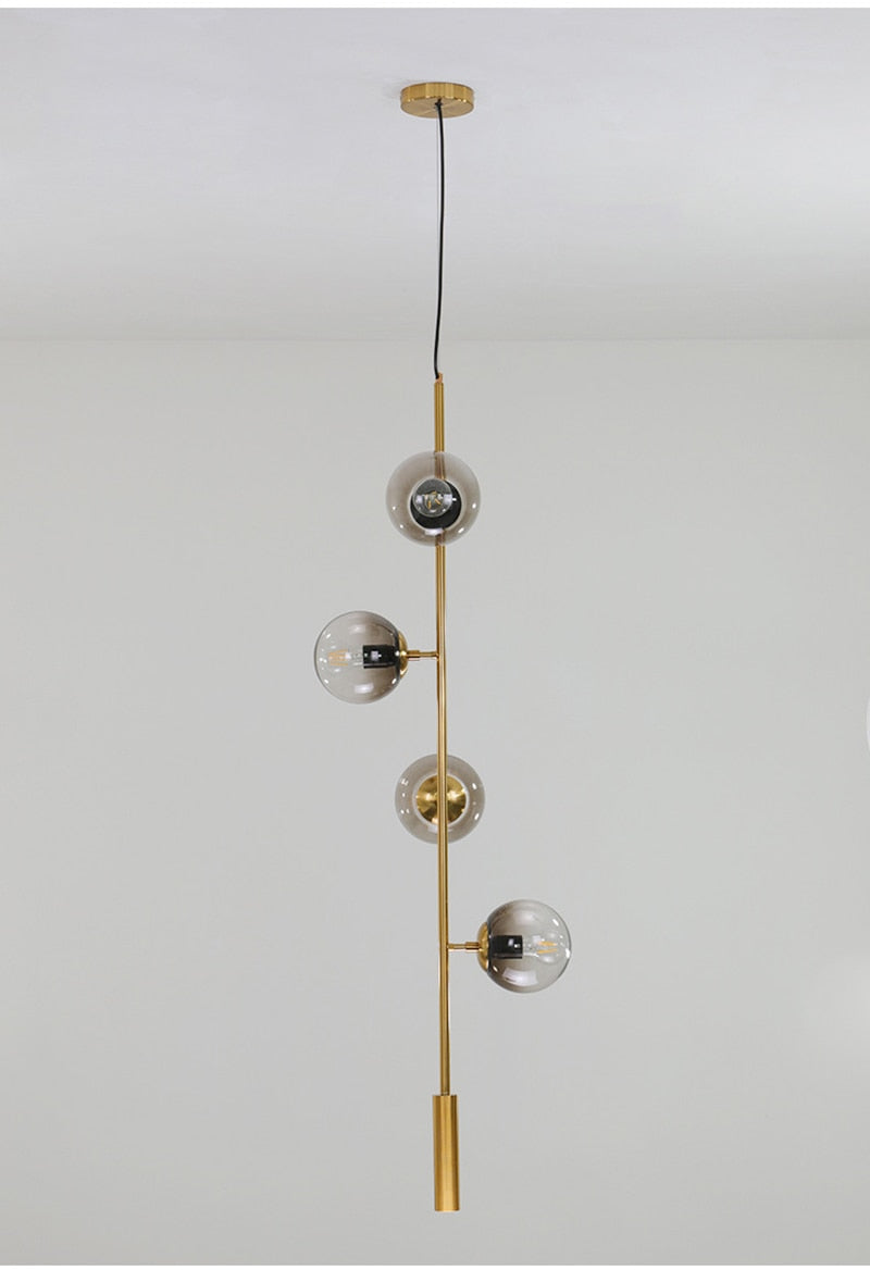 Warm Amber Glass Hanging Lamp with Metal Accents
