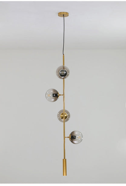 Warm Amber Glass Hanging Lamp with Metal Accents