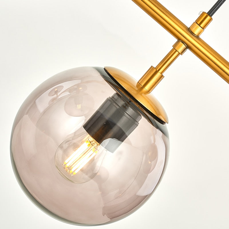 Warm Amber Glass Hanging Lamp with Metal Accents