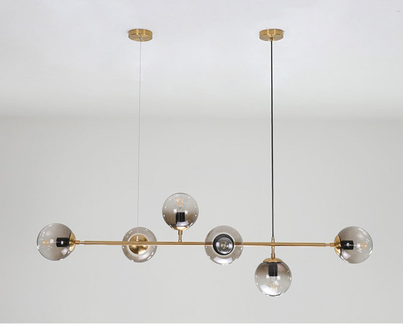 Warm Amber Glass Hanging Lamp with Metal Accents