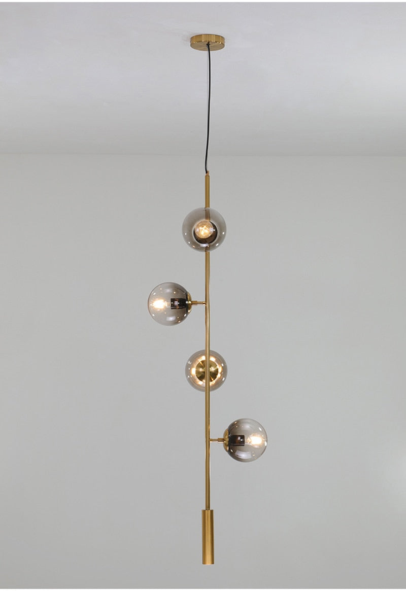 Warm Amber Glass Hanging Lamp with Metal Accents