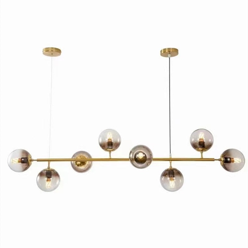 Warm Amber Glass Hanging Lamp with Metal Accents