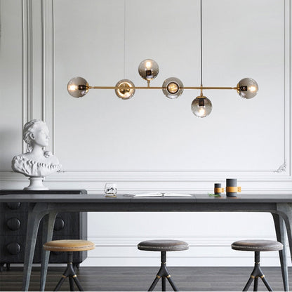Warm Amber Glass Hanging Lamp with Metal Accents