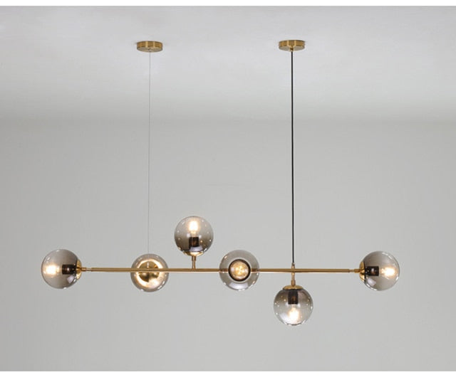 Warm Amber Glass Hanging Lamp with Metal Accents