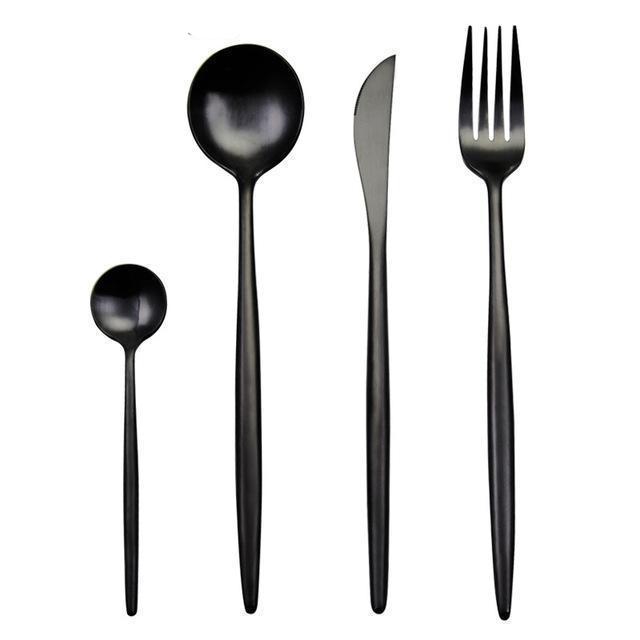 Luxury Black Stainless Steel Dinner Cutlery Set