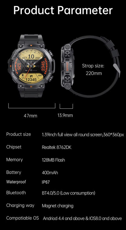 Rugged Outdoor Tactical Smartwatch with Long Battery Life