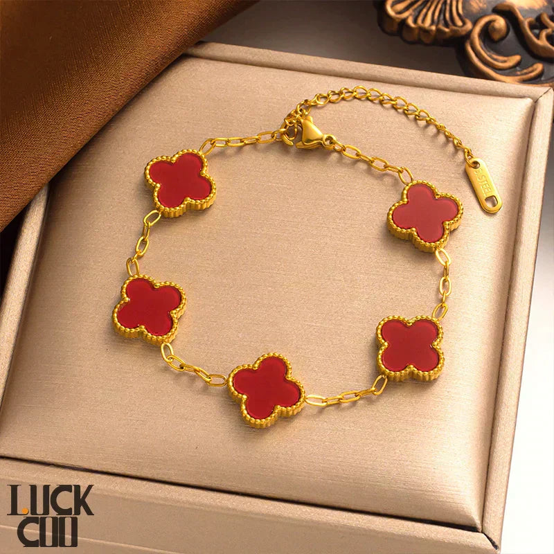 Delicate Flower Charm Bracelet 14K Gold Plated Stainless Steel