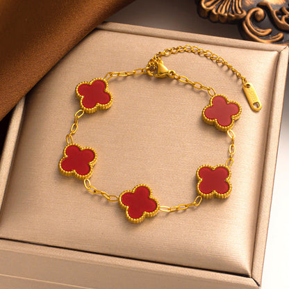 Delicate Flower Charm Bracelet 14K Gold Plated Stainless Steel