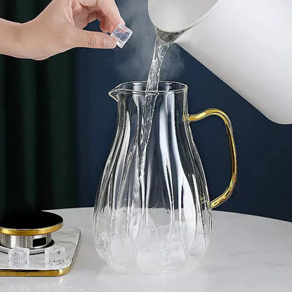 Clear Water Pitcher With Metal Lid And Tumblers