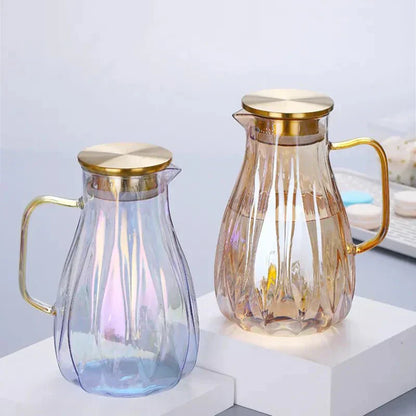Clear Water Pitcher With Metal Lid And Tumblers
