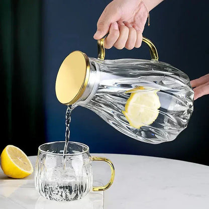 Clear Water Pitcher With Metal Lid And Tumblers
