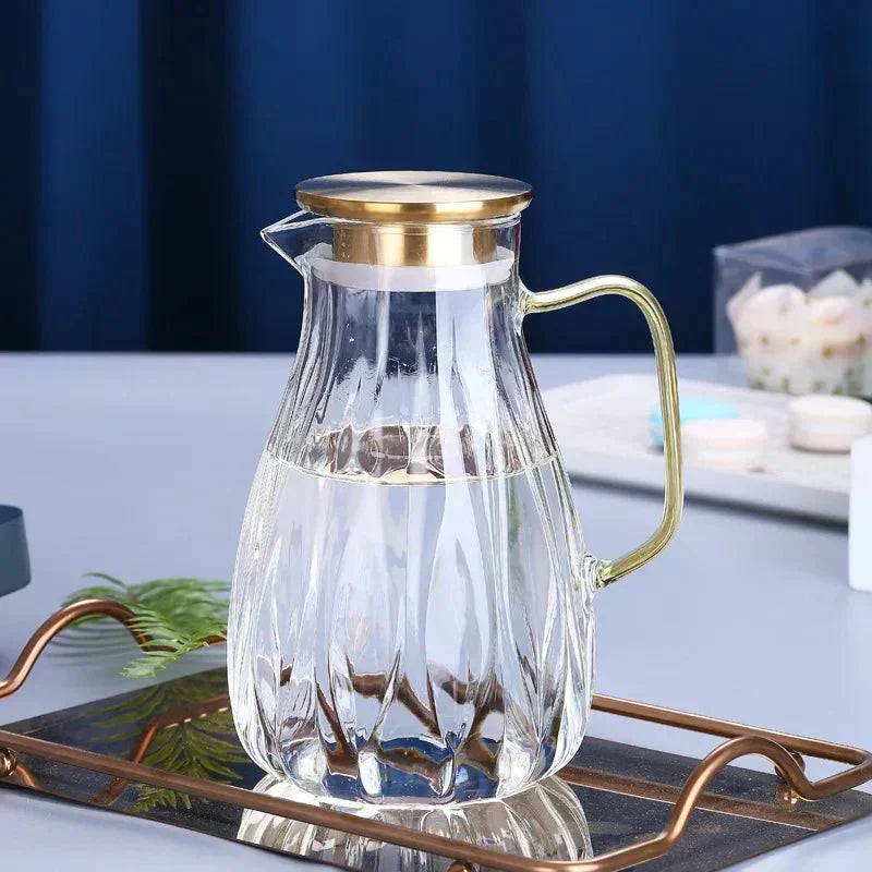 Clear Water Pitcher With Metal Lid And Tumblers