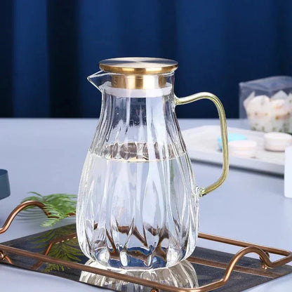 Clear Water Pitcher With Metal Lid And Tumblers
