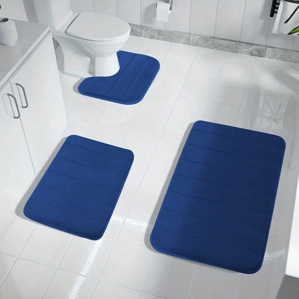 Comfortable 3-Piece Memory Foam Bathroom Mats, Anti-Slip