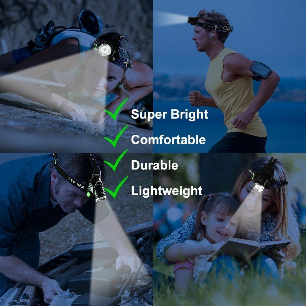 Bright Rechargeable LED Zoom Headlight Flashlight