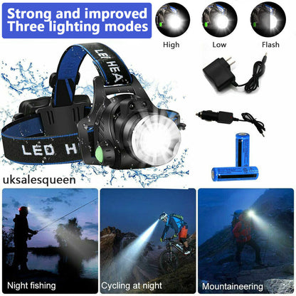 Bright Rechargeable LED Zoom Headlight Flashlight