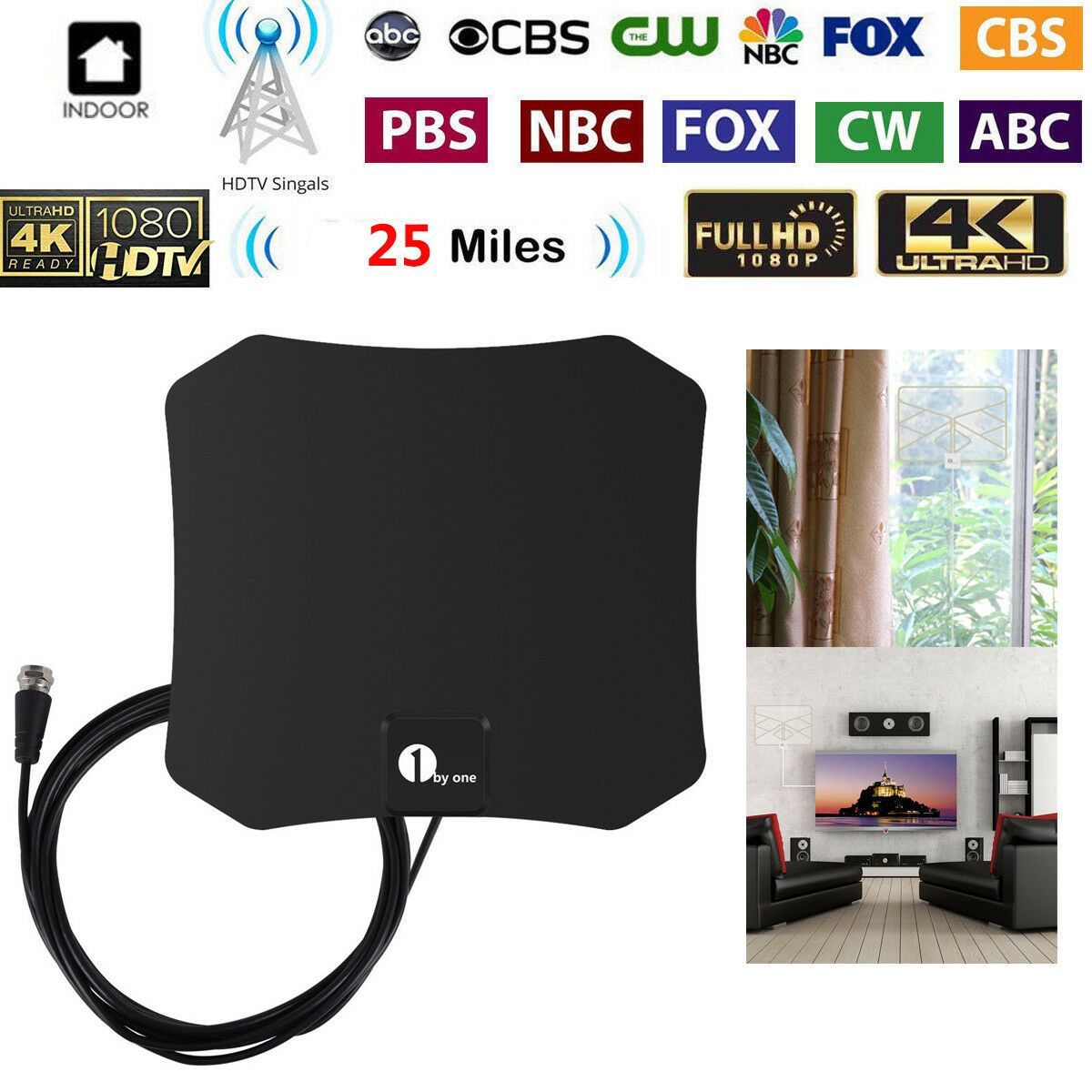 Premium Indoor 4K TV Antenna Strong Signal Booster