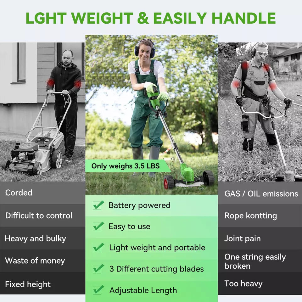 Powerful 24V Cordless Yard Trimmer 18,000 RPM