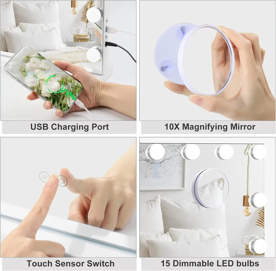 Bright LED Makeup Mirror with Adjustable Light Settings