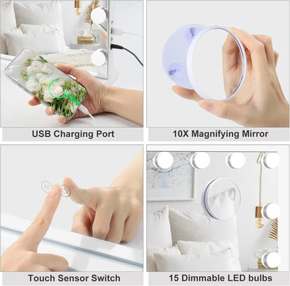Bright LED Makeup Mirror with Adjustable Light Settings