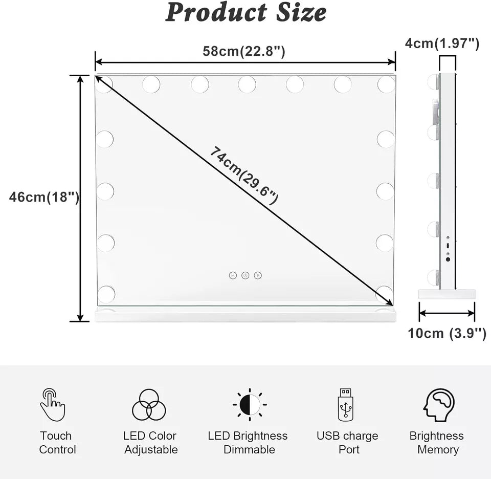 Bright LED Makeup Mirror with Adjustable Light Settings