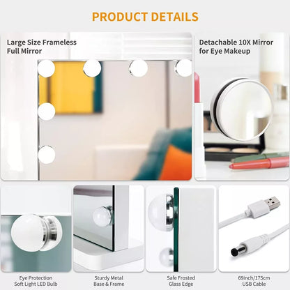 Bright LED Makeup Mirror with Adjustable Light Settings