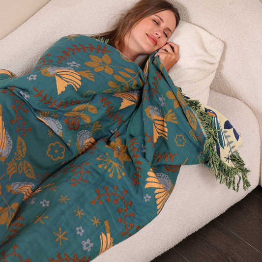 Cozy Nordic Bird Print Reversible Throw Blanket - Lusomart