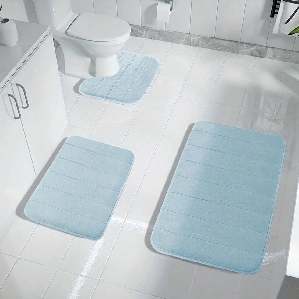 Comfortable 3-Piece Memory Foam Bathroom Mats, Anti-Slip