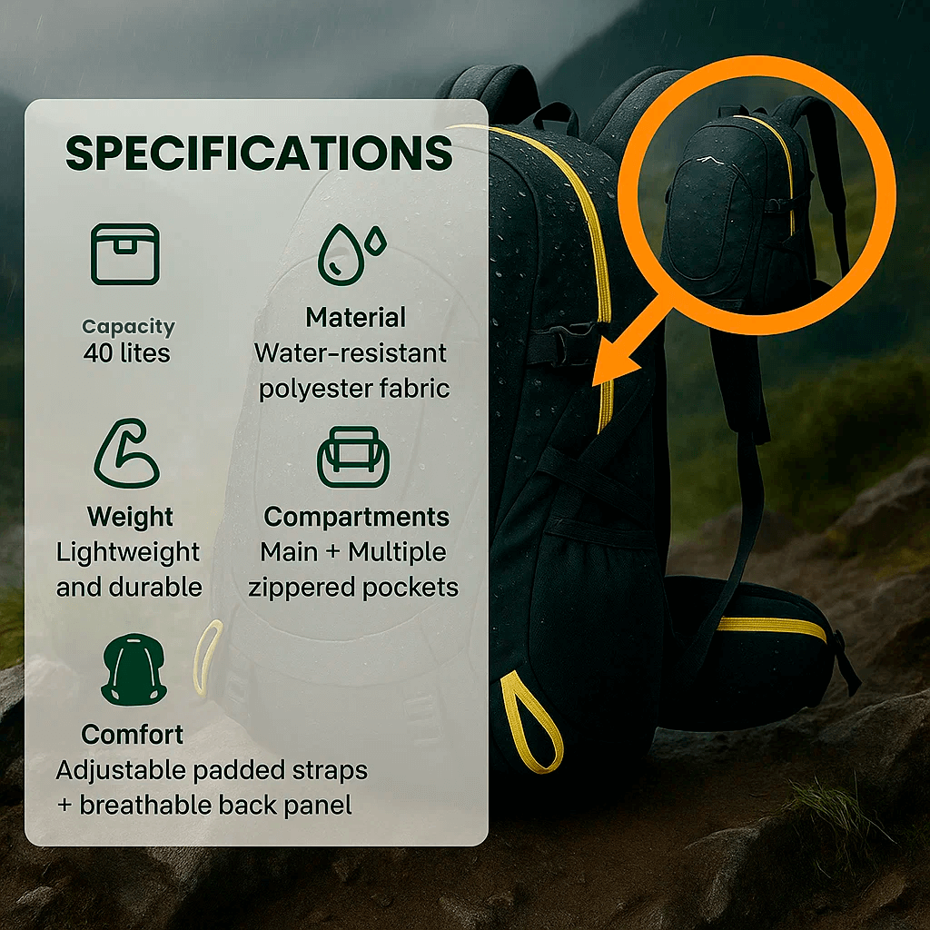 Waterproof 40L Outdoor Trekking Backpack With Extra Compartments