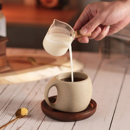 Traditional Asian Style Ceramic Coffee Mug Set With Wood Saucer