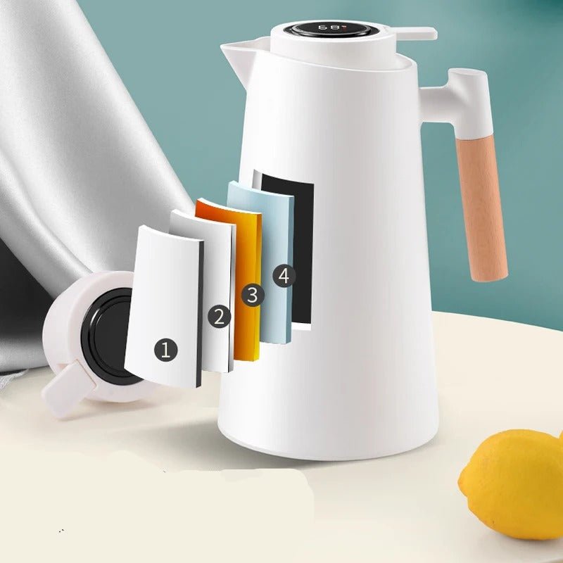 Insulated Thermal Jug With Temperature Display And Wood Grip