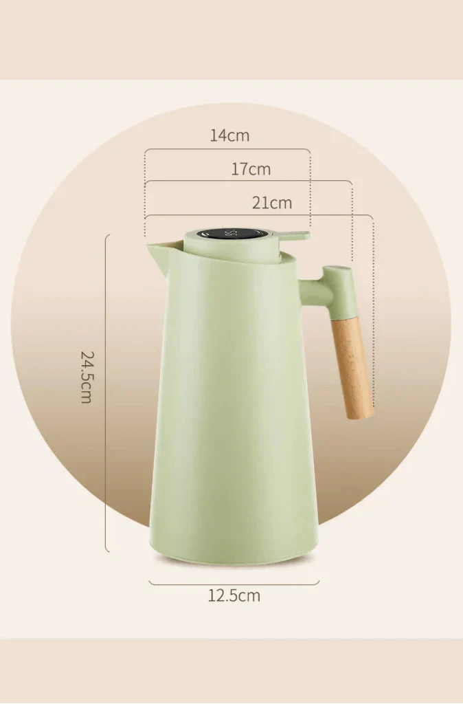 Insulated Thermal Jug With Temperature Display And Wood Grip