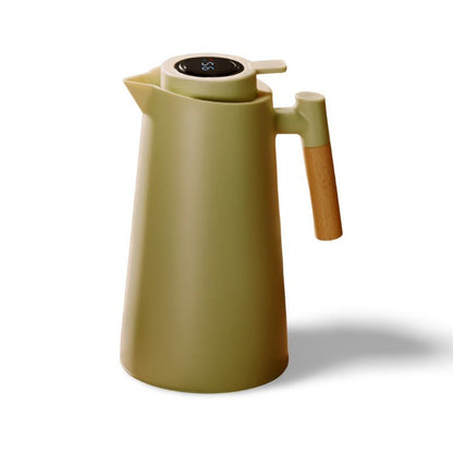 Insulated Thermal Jug With Temperature Display And Wood Grip