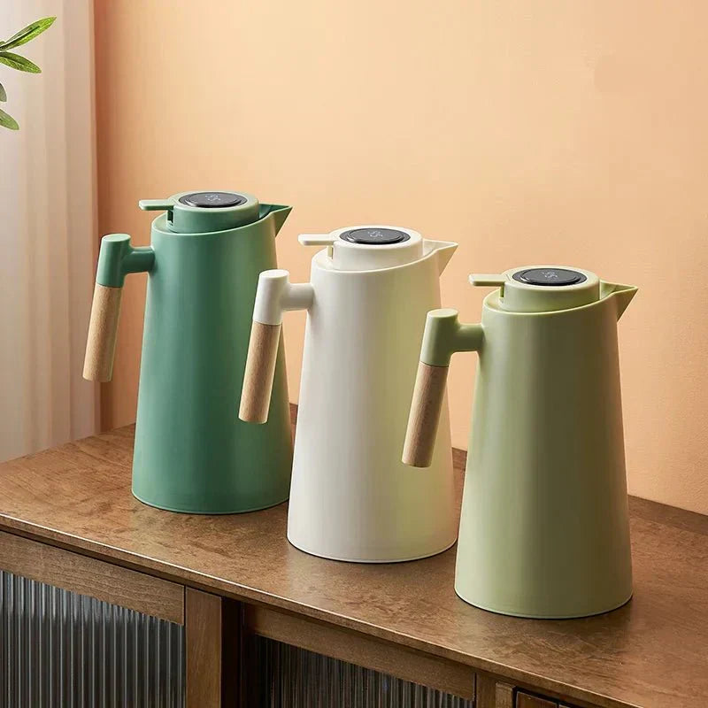 Insulated Thermal Jug With Temperature Display And Wood Grip