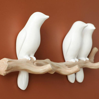 Rustic Tree Bird Wall Coat Rack In White Resin