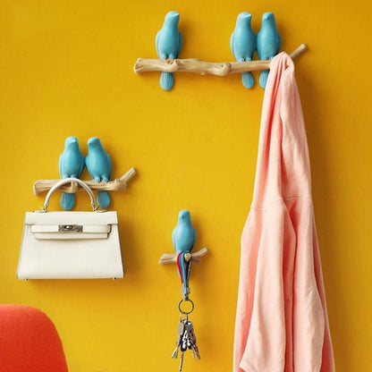 Rustic Tree Bird Wall Coat Rack In White Resin