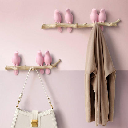 Rustic Tree Bird Wall Coat Rack In White Resin