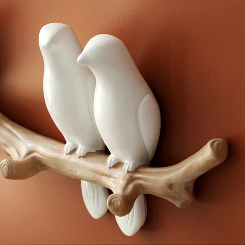 Rustic Tree Bird Wall Coat Rack In White Resin