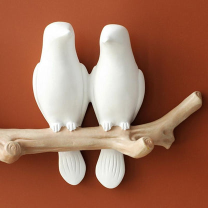 Rustic Tree Bird Wall Coat Rack In White Resin