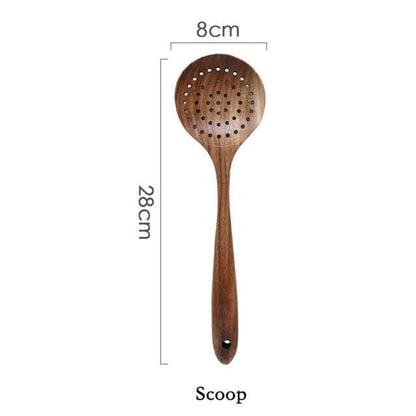 Soft Touch Wood Kitchen Utensil Set for Nonstick Cookware