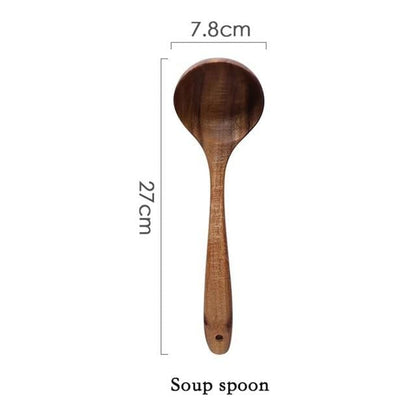 Soft Touch Wood Kitchen Utensil Set for Nonstick Cookware