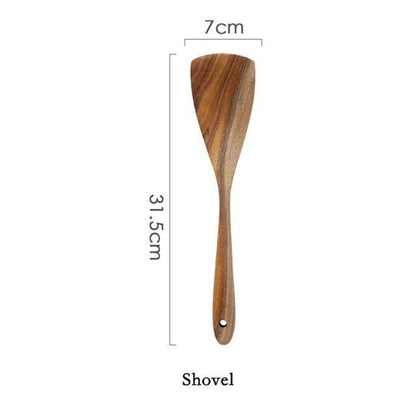Soft Touch Wood Kitchen Utensil Set for Nonstick Cookware