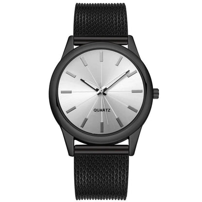 Sleek Black Leather Mens Watch with Metal Strap