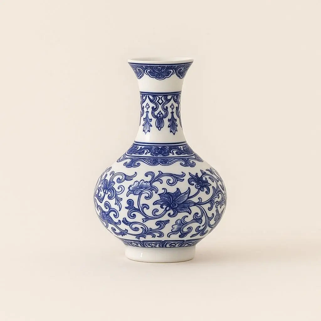 Decorative White and Blue Floral Wall Vase - Lusomart