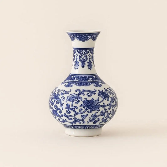 Decorative White and Blue Floral Wall Vase - Lusomart