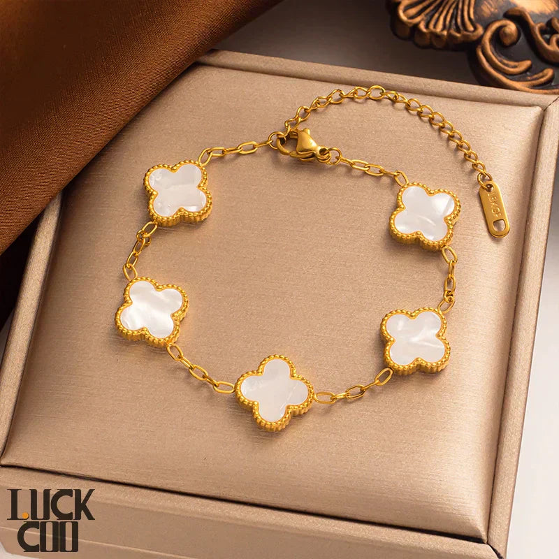 Delicate Flower Charm Bracelet 14K Gold Plated Stainless Steel