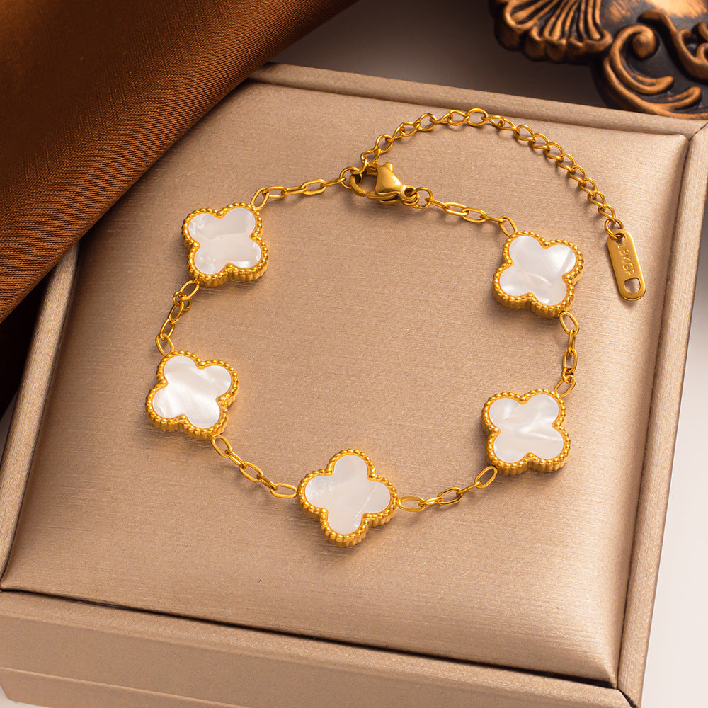 Delicate Flower Charm Bracelet 14K Gold Plated Stainless Steel