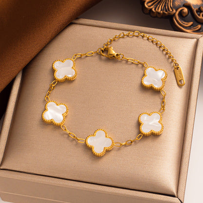 Delicate Flower Charm Bracelet 14K Gold Plated Stainless Steel